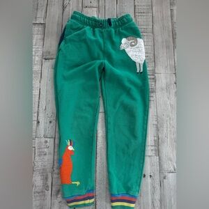 Mini Boden Kids Green Sweatpants with Animal Appliqué